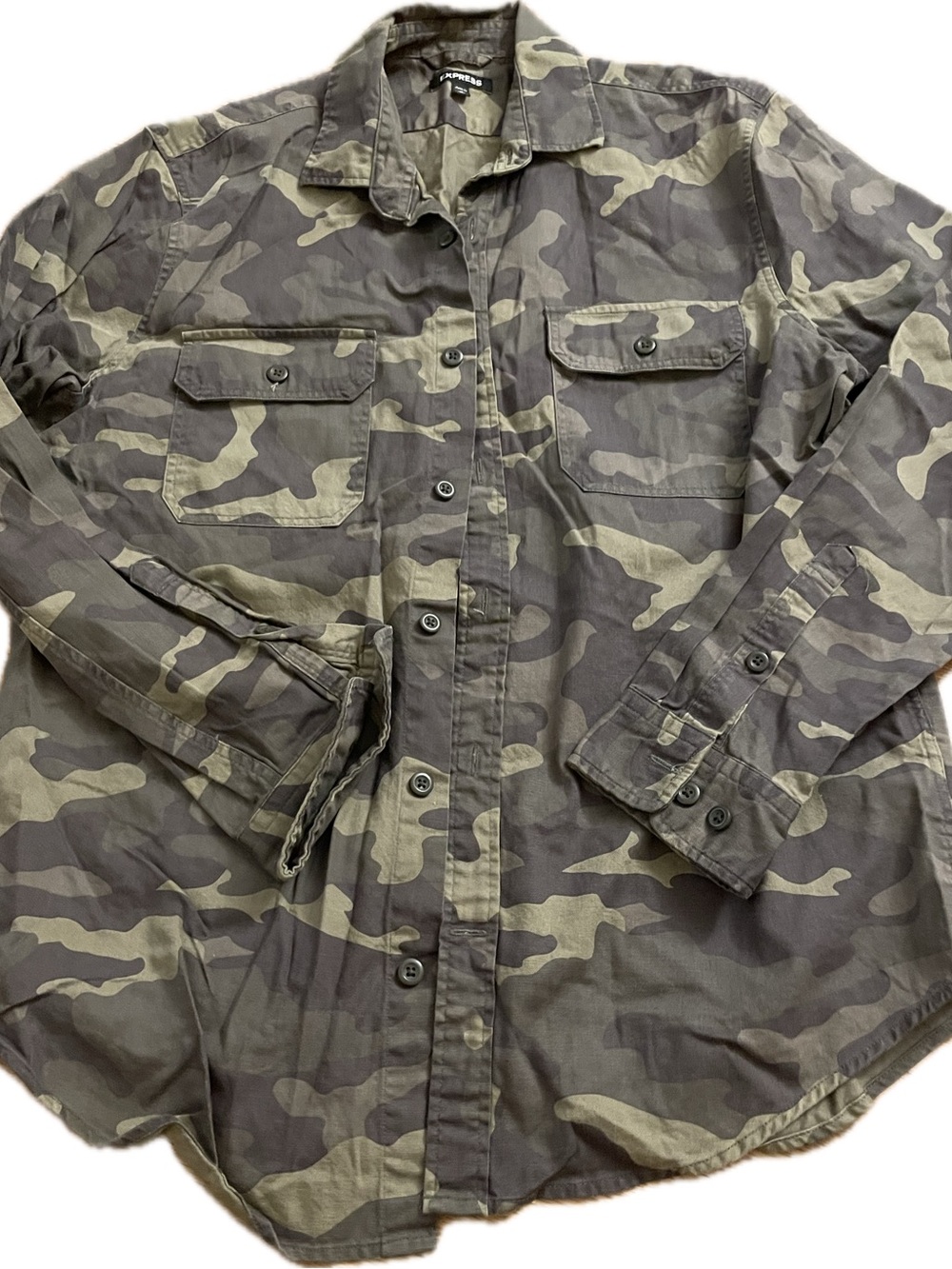 Camouflage Button-Front Shirt - Olive Camo